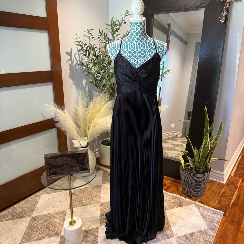 White House Black Market Black Pleated Prom Dress 12 NWT